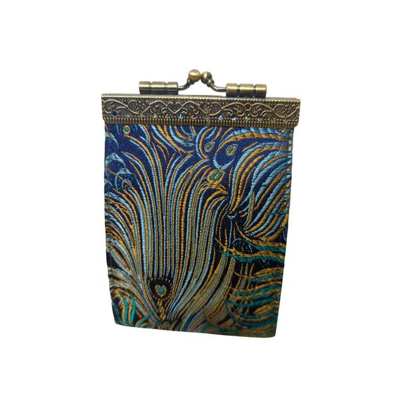 Cathayana Peacock Brocade Credit Card Holder Organizer Wallet Kisslock Closure - Picture 2 of 6